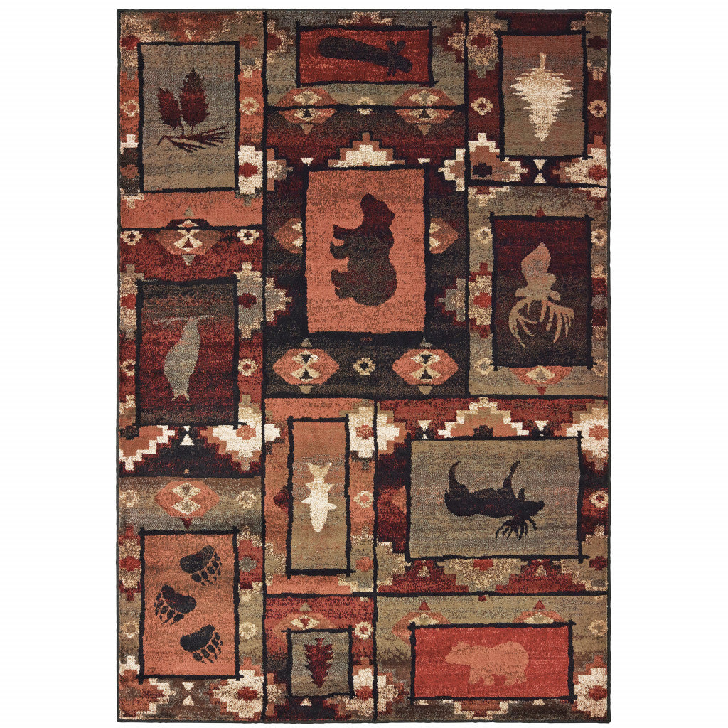 4' X 6' Brown Rust Berry Sage Green Gold And Ivory Southwestern Power Loom Stain Resistant Area Rug