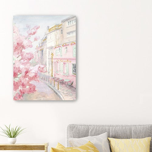 24" Pretty Pastel Pink Paris Street Canvas Wall Art